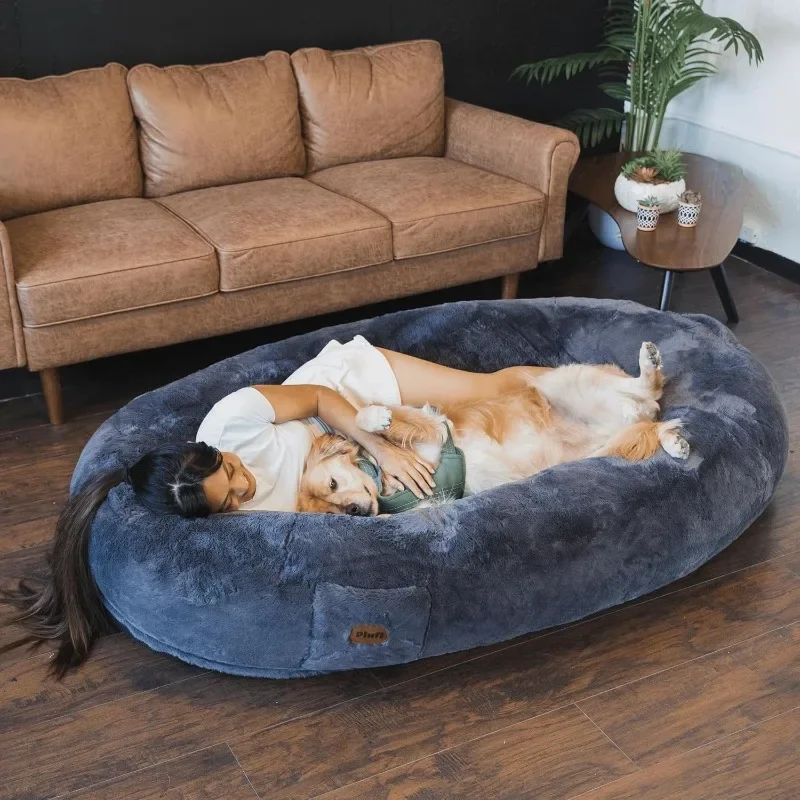 Plufl The Original Human Dog Bed for Adults, Kids, and Pets Comfy Plush Large Bean Bag with Memory Foam