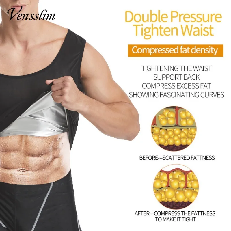 Vensslim Men Body Shaper Sauna Sweat Vest Reducing Shaperwear Fat Burning Loss Weight Waist Trainer Corset Shirt Workout Top