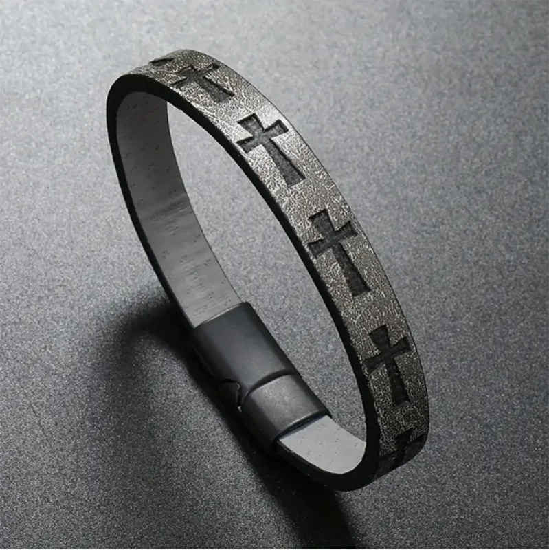 Men's simple retro PU leather cross fashion trend cross bracelet