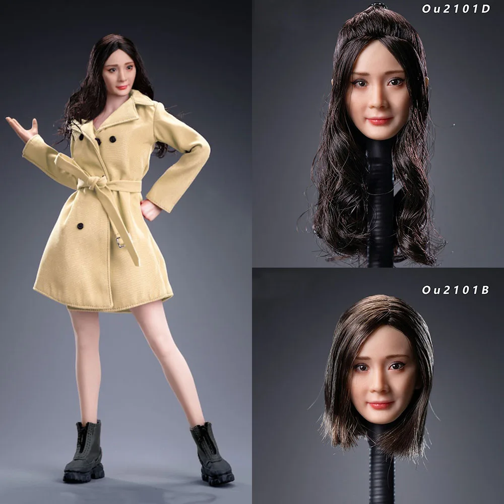 

TOYS OU2101 1/6 Female Soldier Sweet Asian Beauty Yang Mi Head Sculpt Model Sexy Wavy Hair For 12'' Action Figure Body