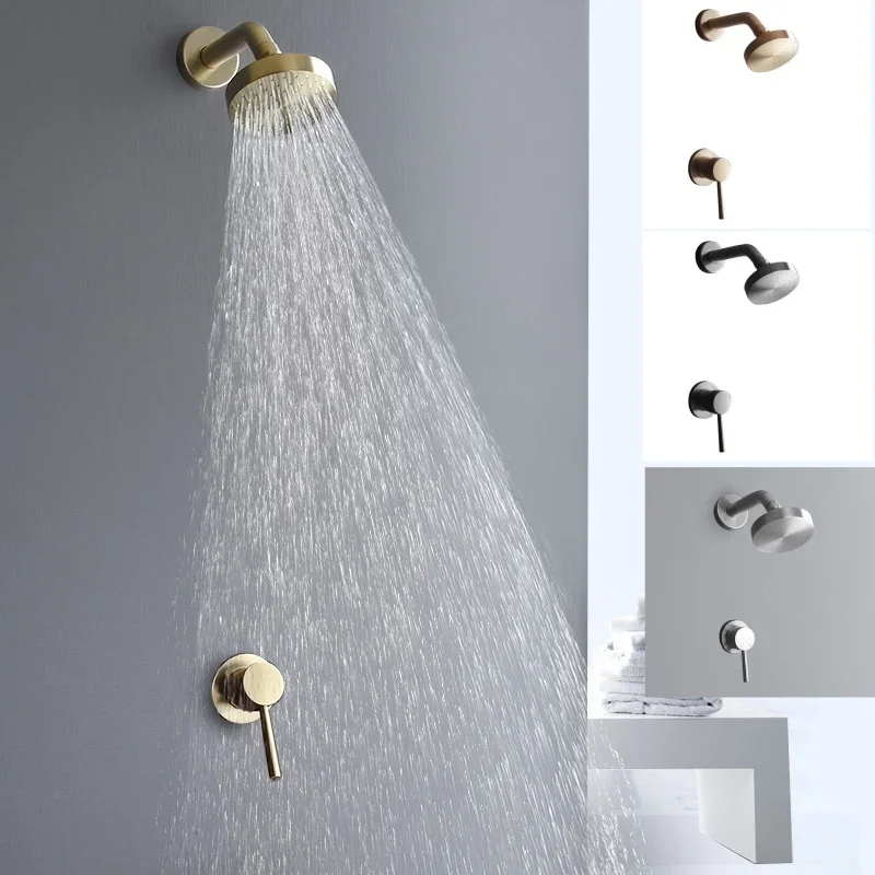 Minimalist gun grey brass embedded shower system，2-Function Rainfor Bathroom Hot/Cold Water Wall Mounted