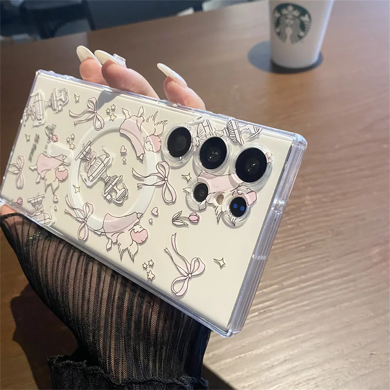 Funda transparente Magsafe con dibujos animados para Samsung Galaxy, carcasa protectora para Samsung Galaxy S20, S21, S22, S23 Ultra, S20 + S21 + S22 + S23 Plus