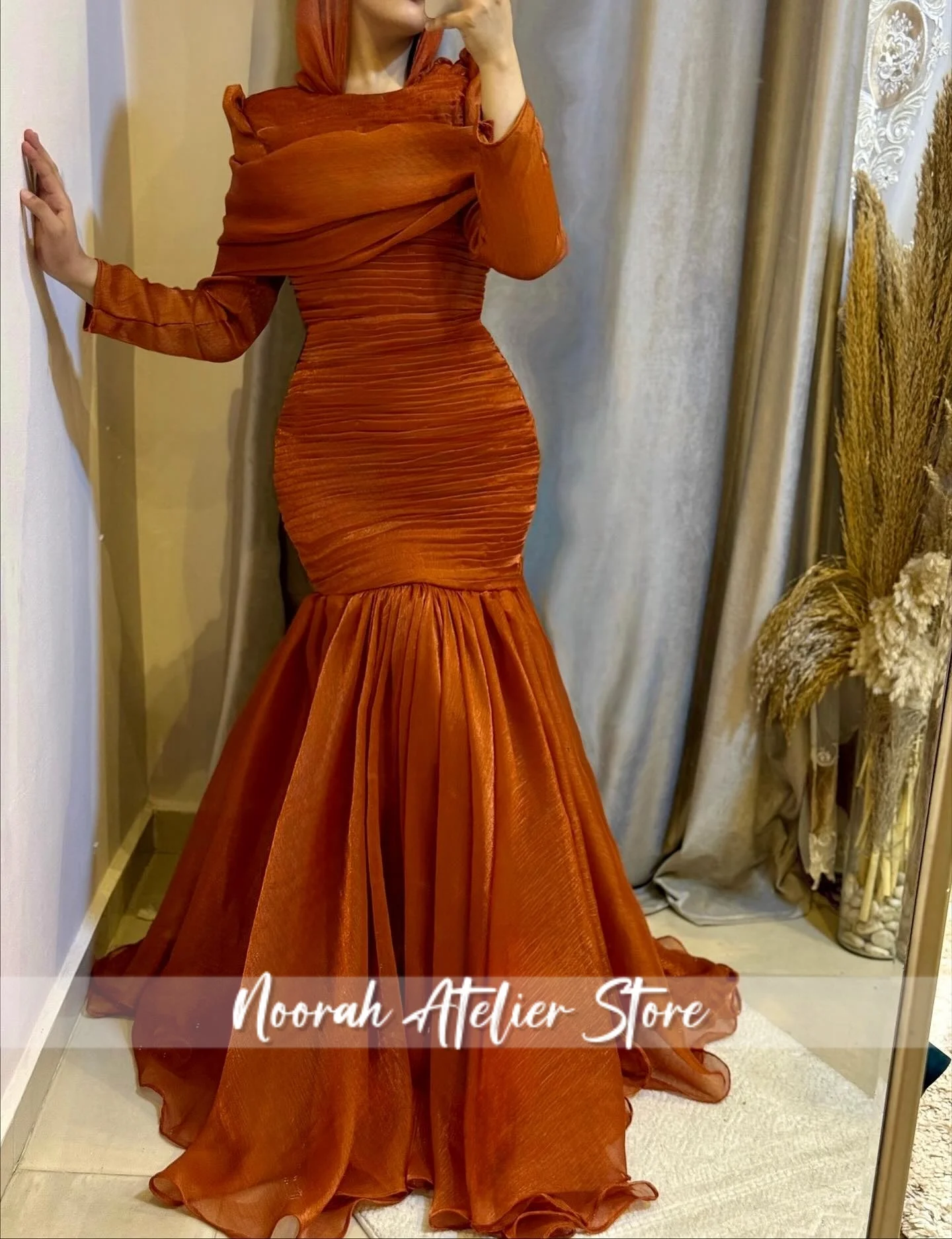 New Elegant Blue High-Neck Evening Dresses Long Sleeves Prom Mermaid Muslim Formal Gown For Woman robe de bal Dubai Customized