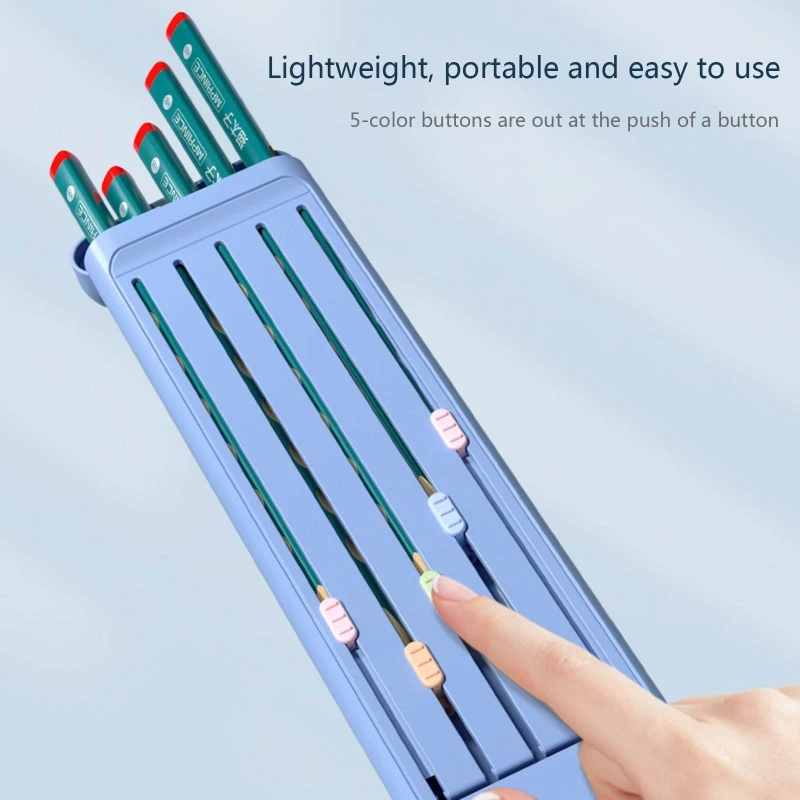 Zestaw papeterii Nolvety zawiera 5 ołówków gumka linijka kompaktowy długopis ABS do etui zapinanego na magnes dla dzieci