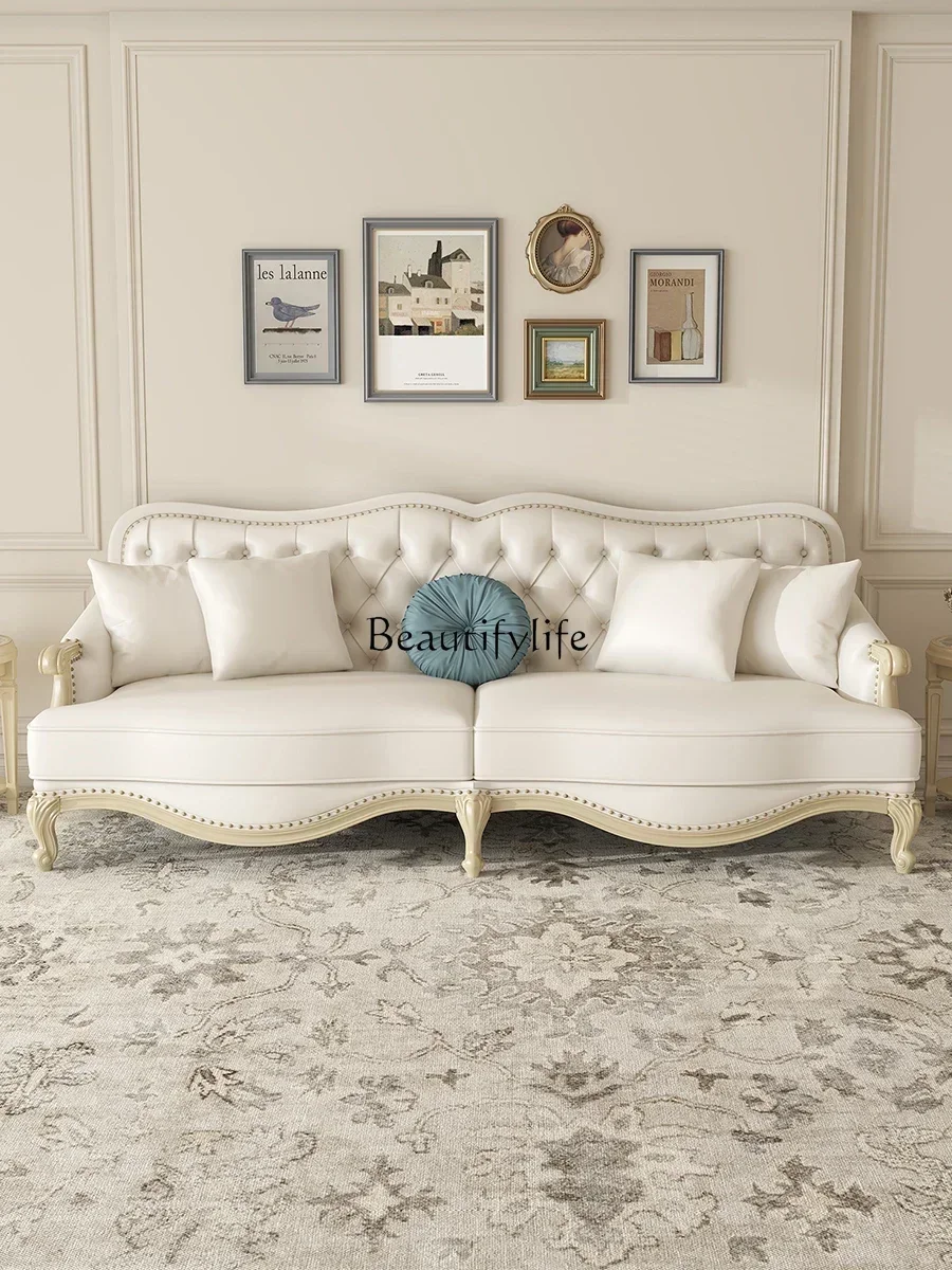 ls 35American light luxury leather sofa living room French villa 123 combination modern European solid wood sofa