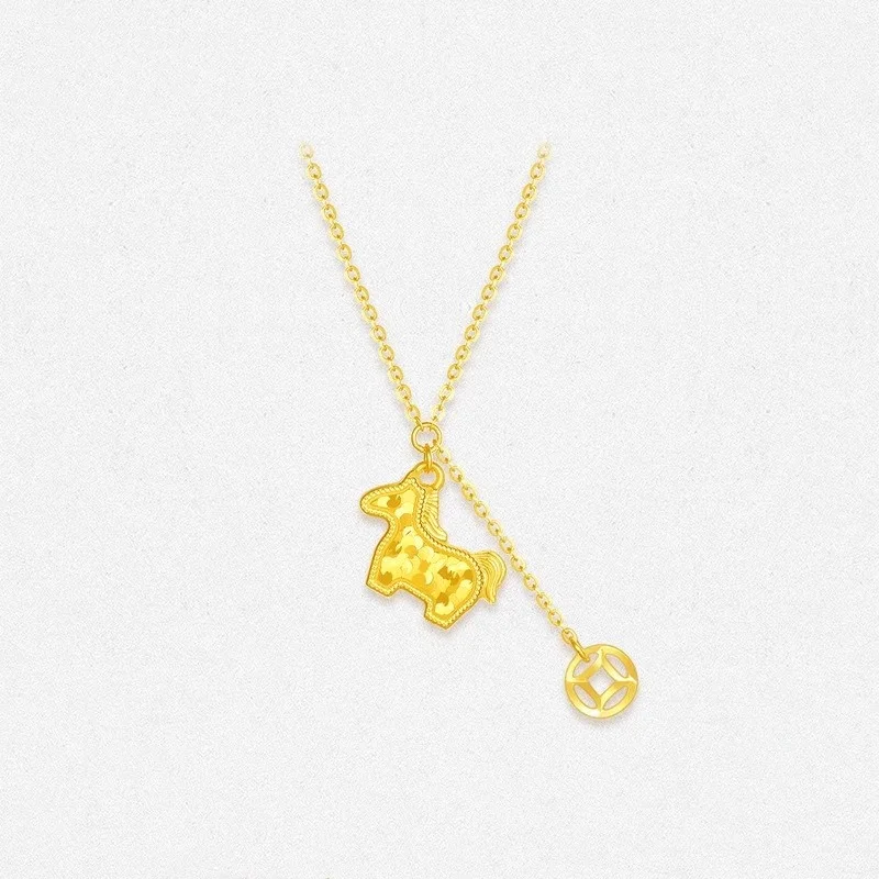 

Fashion AU999 gold necklace for women, sparkling and broken ice copper coins, ready for money, necklace pendant, birthday gift