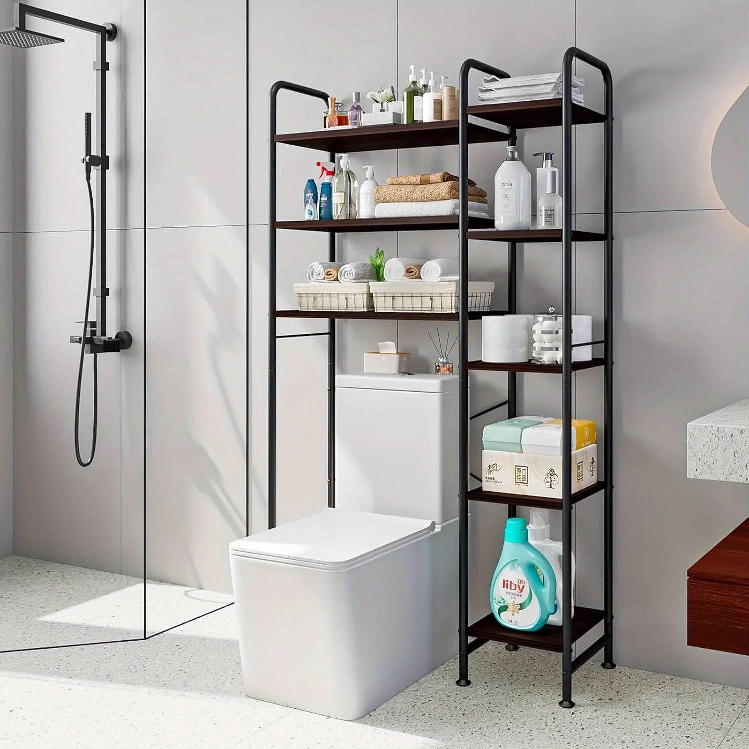 

Over The Toilet Storage Bathroom Organizer Shelf Freestanding Space Saver with Toilet Multifunctional Rack