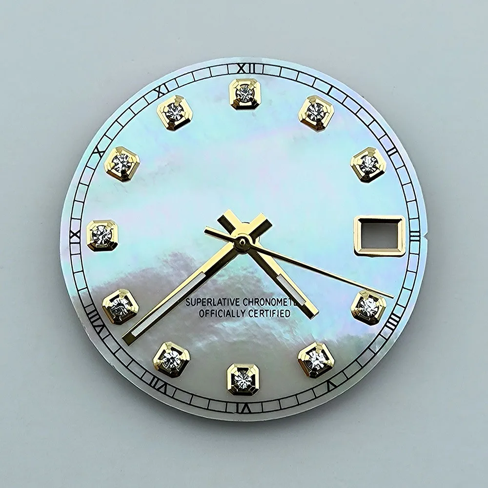 NH35 Diamond Dial S dial Pearl Shell Dial 28.5mm Suitable for NH35/NH36 Movement Watch Repair Tool