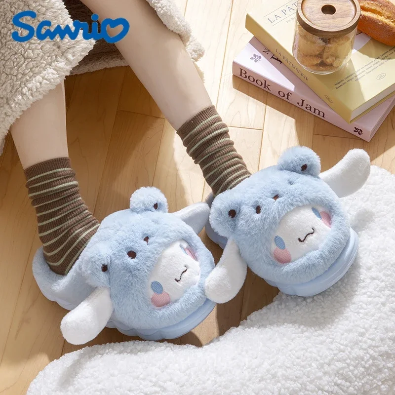 Sanrio Cinnamoroll Plush Slippers Melody Cute Cartoon Comfortable Soft House Shoes Warm Padded Padded Shoes with Heels Gift Girl