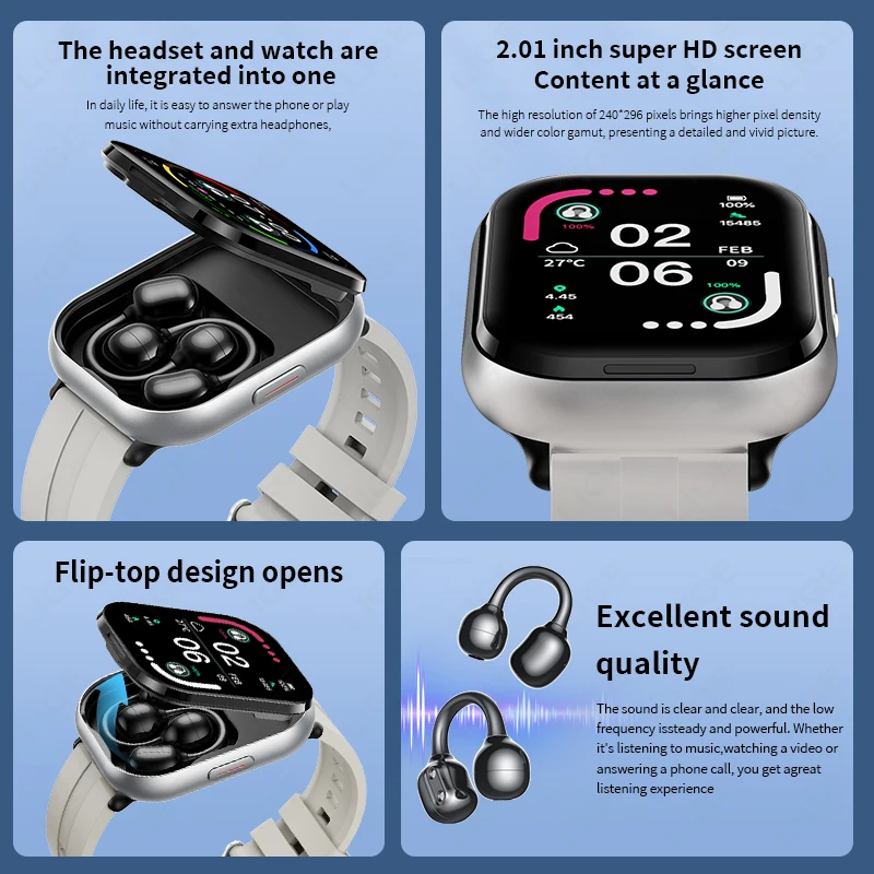 LIGE TWS 2 in 1 스마트 워치 헤드폰 스포츠 피트니스 블루투스 헤드셋 통화 시계 남성 건강 모니터 여성 스마트워치 이어버드
