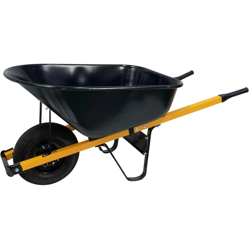 R6STPTEC 6 Cu. Ft Tray Wheelbarrow with Steel Handles, Black