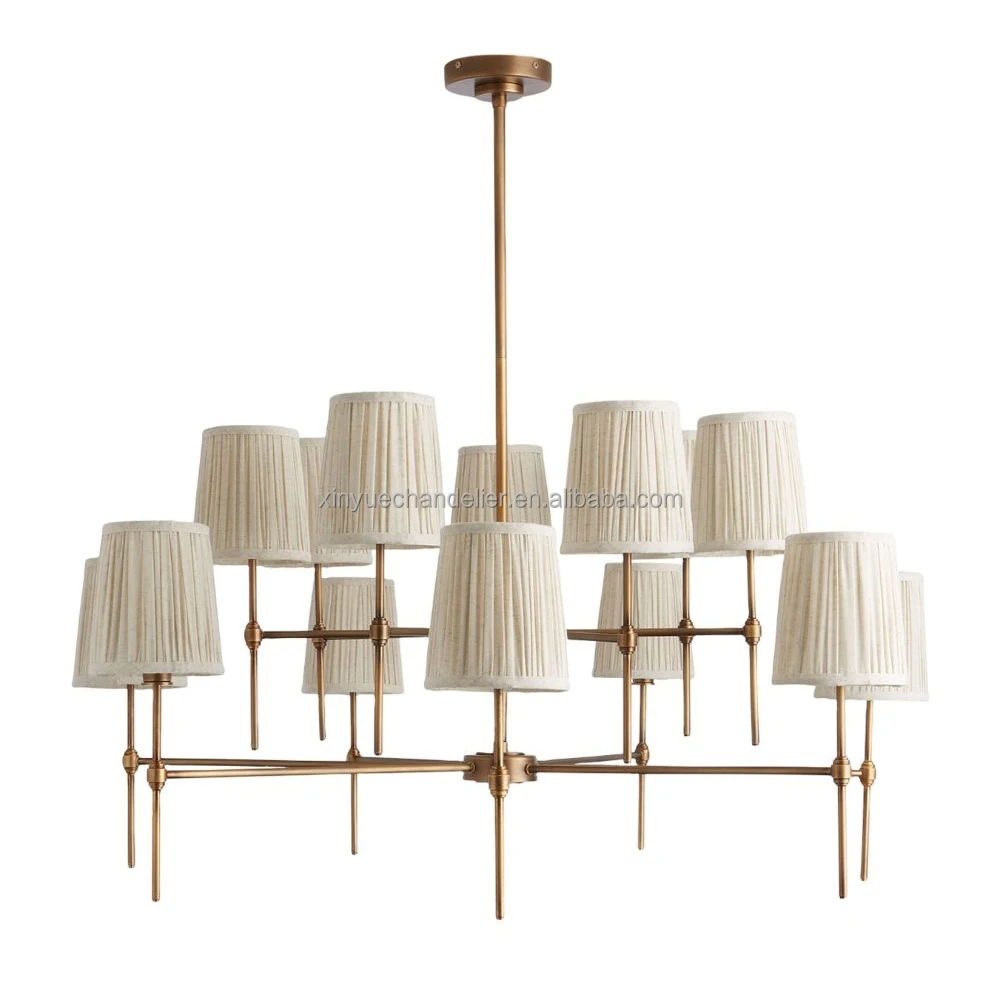 

Custom Wholesale Price Simple Design Minimalist Copper Fabric Shades Contemporary LED Ceiling Light Pendant Lamp Chandelier