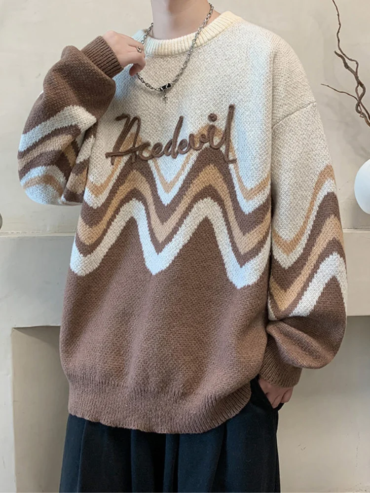 

Мужской свитер Color Blo Knitwear: свободный крой, премиальный вид, круглый вырез, базовый, зимний, мягкий, комфортный, из хлопка