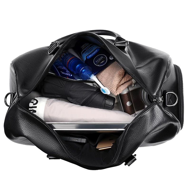 

PU Leather Waterproof Handbag Training Fitness Bag Solid Color Dry And Wet Separation Pocket Fashion Short Travel Handbag