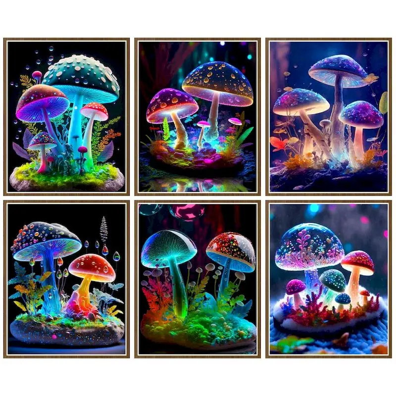 

CHENISTORY Paint By Number Glowing Mushroom Scenery On Canvas Handpainted Art Gift Diy Pictures By Number Kits Home Decor