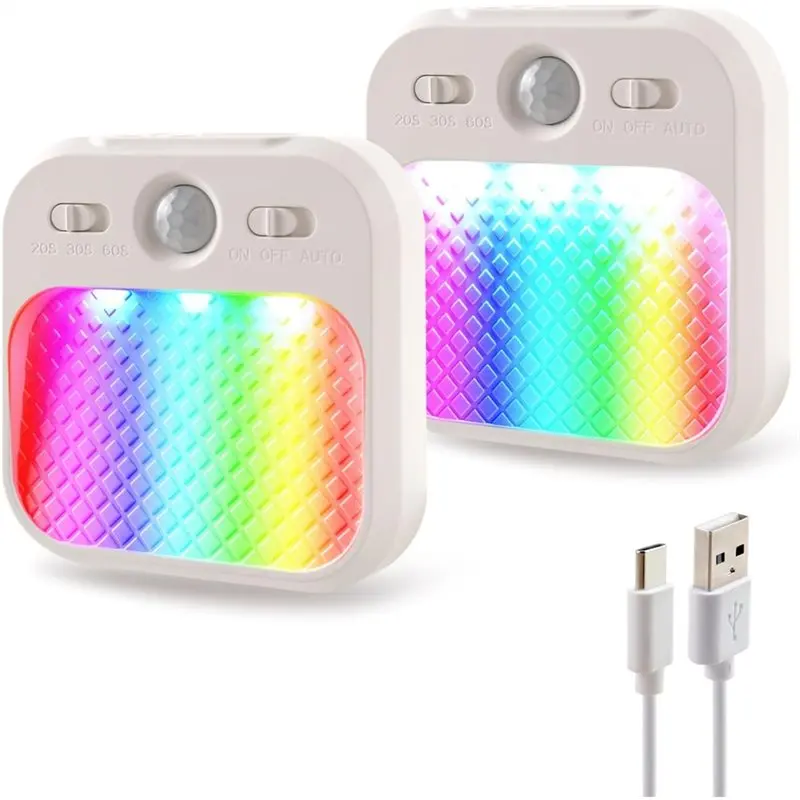 

Светодиодный ночник ABMS с регулируемой яркостью и датчиком движения, 2 шт., подсветка для шкафов с функцией таймера, освещение лестниц RGB