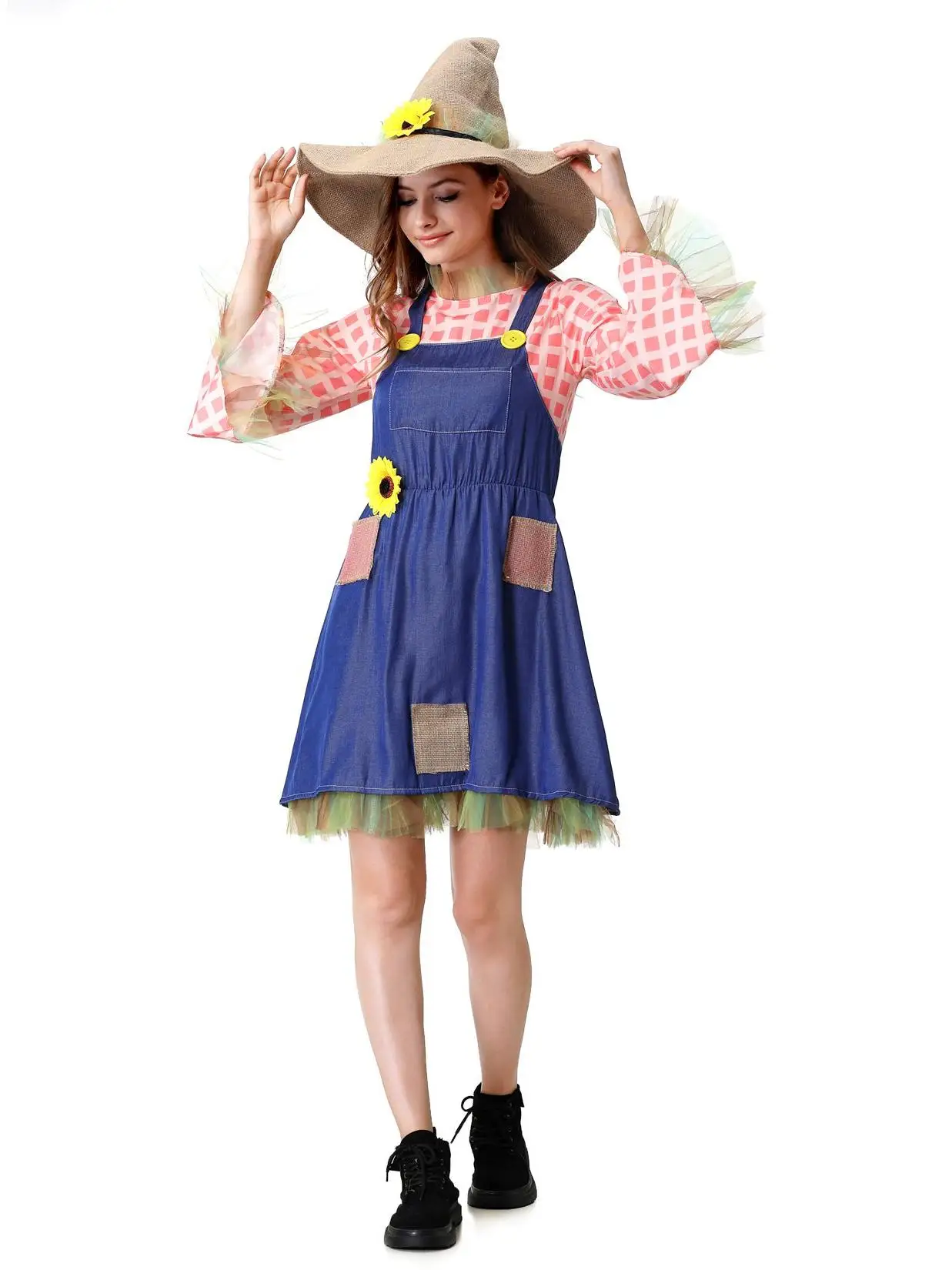 ชุดคอสตูมพ่อมดแห่งออซสำหรับผู้ใหญ่และเด็ก ลายปะติดปะต่อ ผ้าโพลีเอสเตอร์ แบบดั้งเดิมของจีน