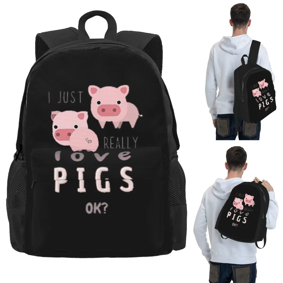 Funny Pigs For Pig Lovers Student Backpack School Bag Hiking Travel Daypack for Men Women Bookbag Shoulder Bags