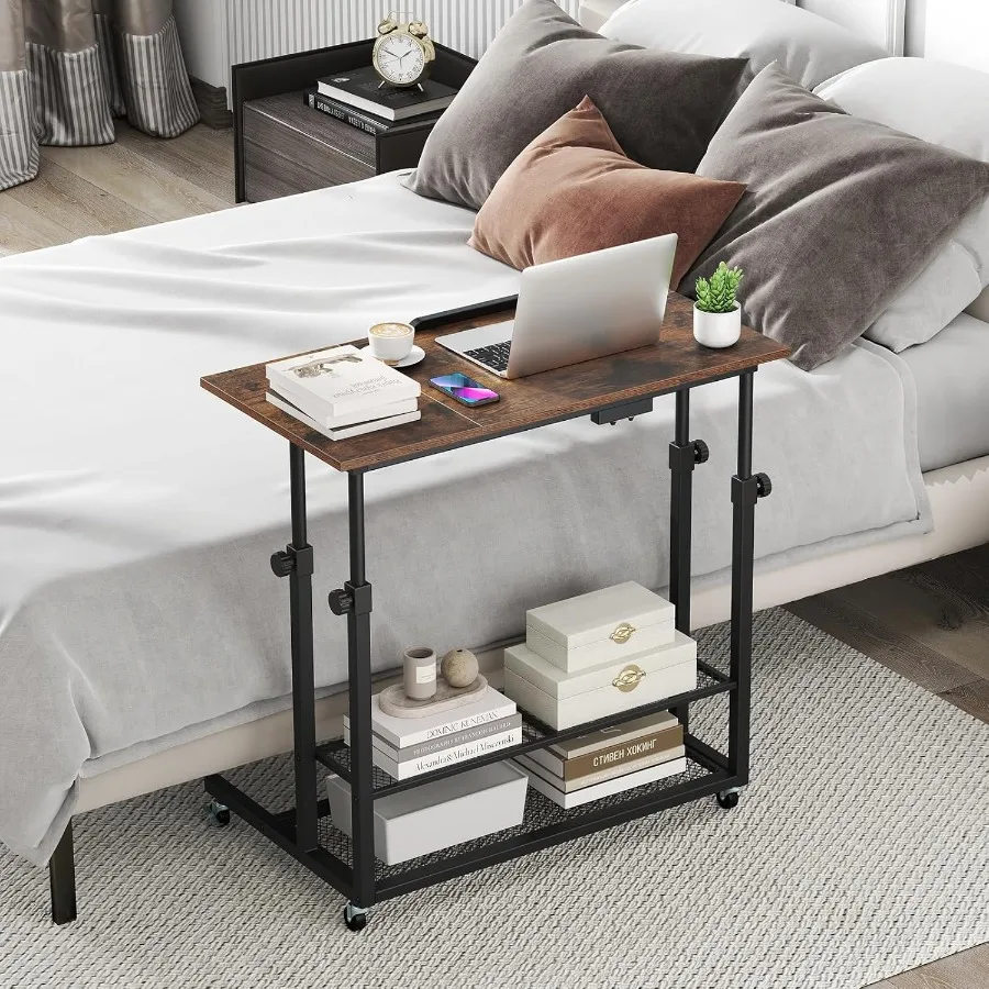 عربة مكتب الكمبيوتر المحمول مع ارتفاع قابل للتعديل مكتب الكمبيوتر المحمول يتميز بسطح الطاولة المائل وأرفف تخزين متعددة #5