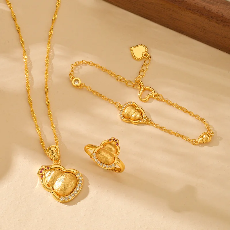 

Luxury 24K 9999 Pure Gold real gold Women's three-dimensional brushed gourd bracelet