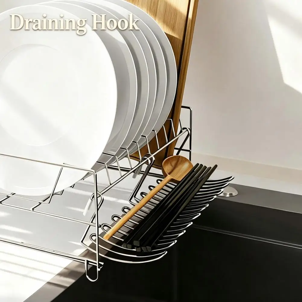 Kitchen Drainer Stainless Steel Sink Caddy Organizer U-shaped Sponge Utensil Holder Space-saving Hanging Drying Rack for Kitchen
