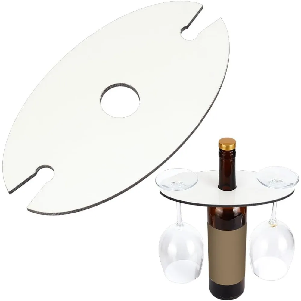 Wood Wine Holder Wine Bottle & Glass Holder for Two Glasses & Bottle Oval Drying Rack Freestanding Stemware Storage Stand Holds