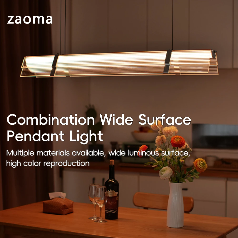 Acrylic Linear Pendant Light Dimmable Wood Pendant Lights LED Wooden Combination Linear Decorative Chandelier For Office Kitchen