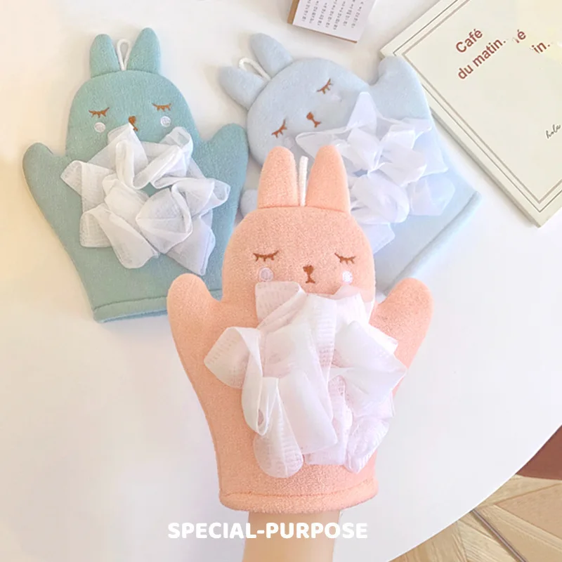Cartoon Bath Towel Glove Bath Flower 2-in-1 Soft Dual Purpose Scrubbing Mud Bathing Gloves for Children