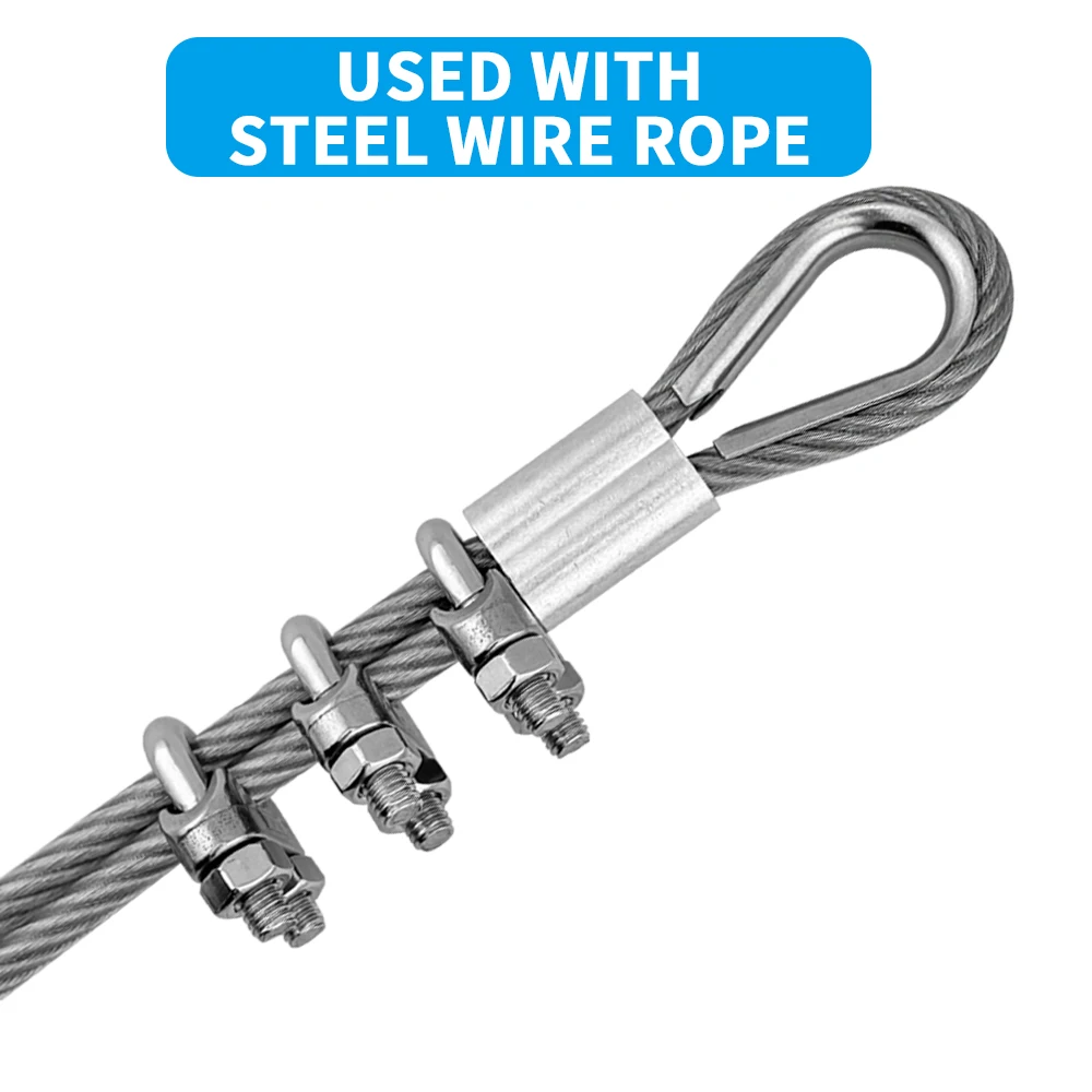 M2-M6 304 الفولاذ المقاوم للصدأ مشبك كابلات عدة مع مشبك كابلات على شكل حرف U الدجاج القلب الدائري الألومنيوم كم لتعليق حبل الأسلاك