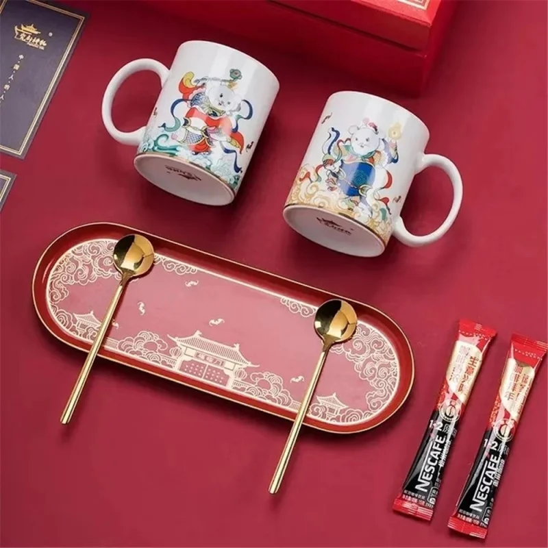 

★Высококачественная керамическая креативная кружка Jingdezhen, новая серия национальной моды, кофейная чашка ручной работы в стиле крысы с ложкой, подарок на Новый год