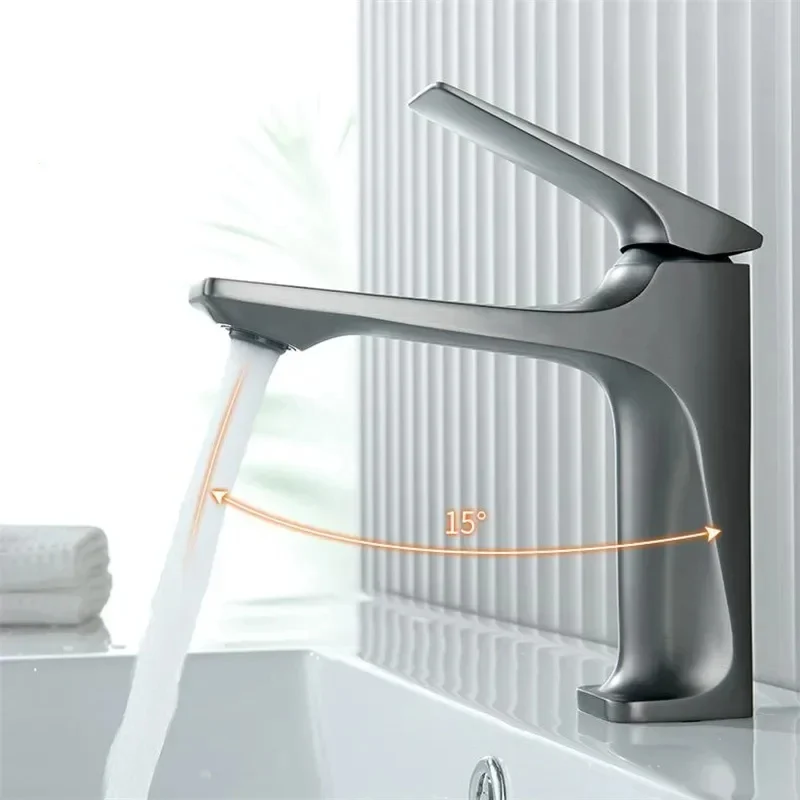 

New Modern Bathroom Sink Faucet Single Handle Deck Mounted Wash Basin Water Tap Brass Core Hot And Cold Mixer Torneira Pia