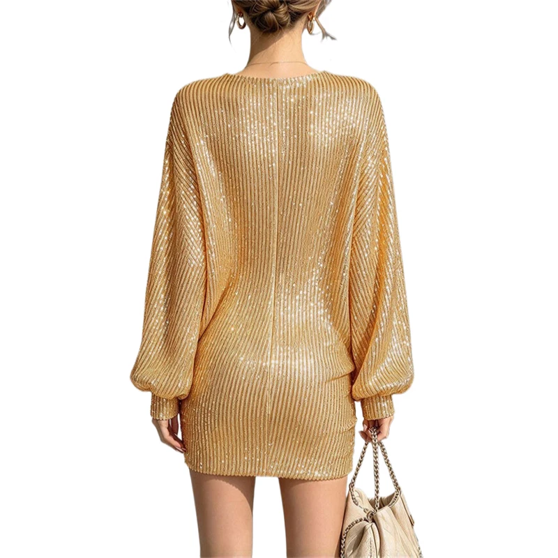 Damen Pailletten-Minikleid mit langen Ärmeln, glitzerndes Diamant-Bodycon-Kurzkleid für Partys, sexy, süß, für Nacht, Festival, Clubwear, glänzendes Kleid – Detail 12