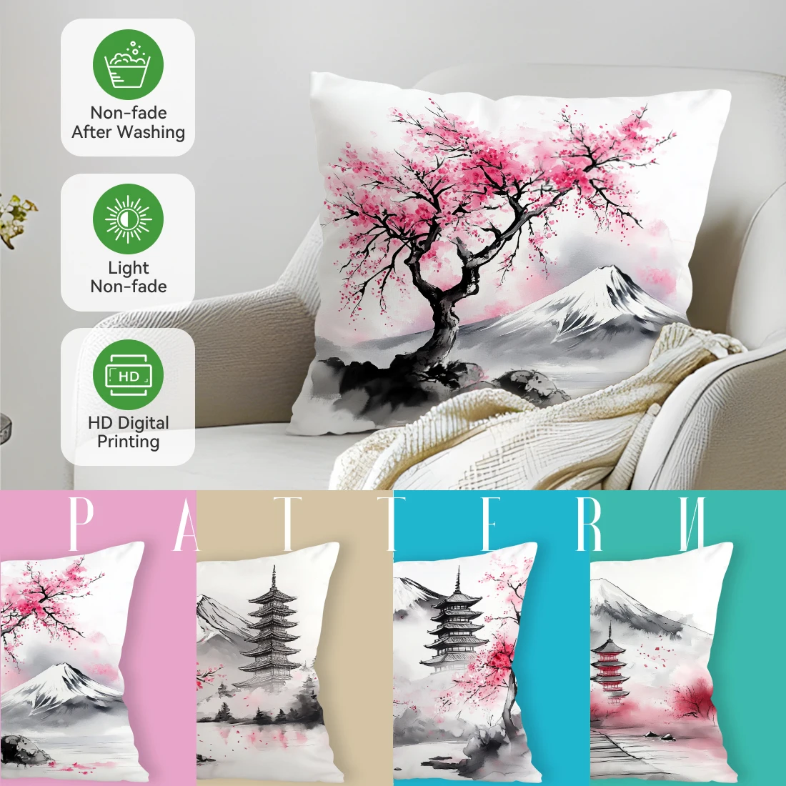 

Japan Cherry Blossom Tree Pillowcase Printed Polyester 45x45cm Throw Pillowcover Decorative Sofa Cushion Pillowslip Home Decor