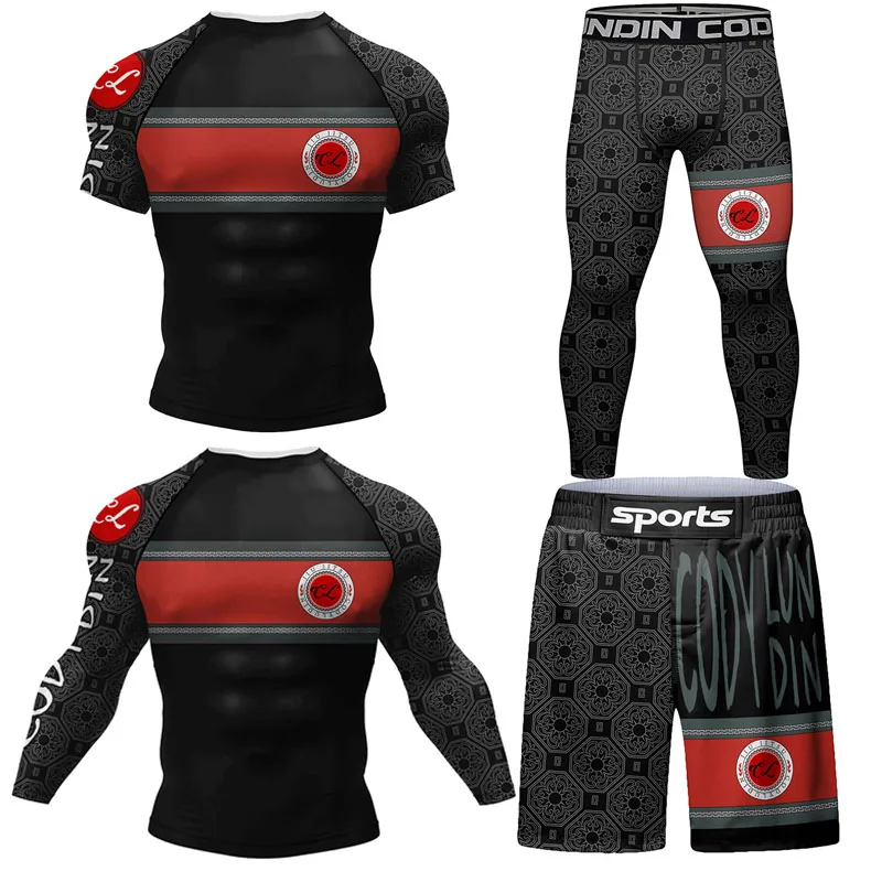 Nowa koszulka męska Mma Jiu Jitsu Kimono z Rashguard + zestawy spodni spodenki Muay thai Bjj Rashguard dla mężczyzn koszulki bokserskie Boxeo