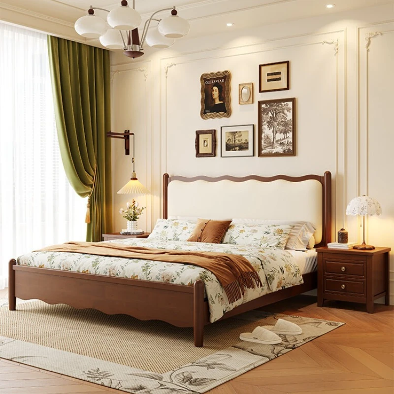 Antikes französisches Doppelbett für das Schlafzimmer, 1,8 Meter, mit weicher Polsterung, einfach und komfortabel, Bettgestelle und Bettmöbel für Zuhause