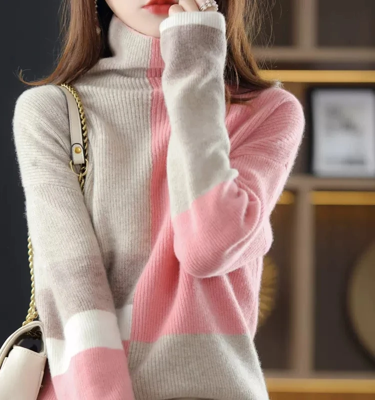 High Collar Cashmere Base Shirt Trendy Women's Autumn Winter New Style Label Removed Korean Style Warmth Heating Pure Color