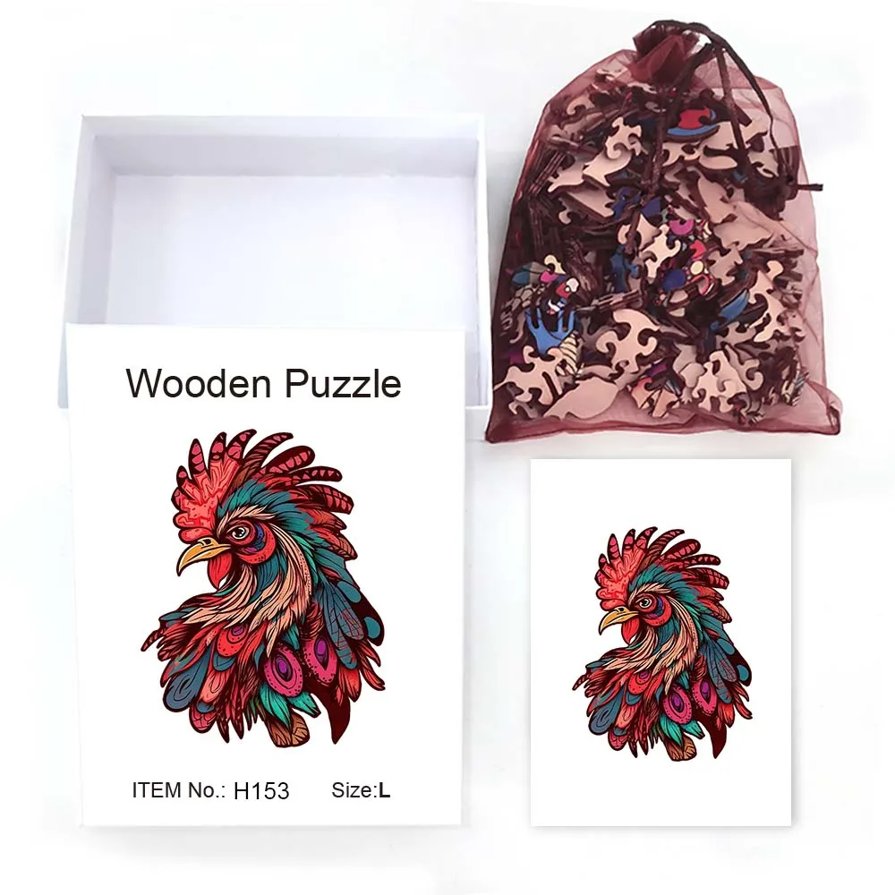 Mystery Red Chicken Shape Wooden Puzzle Beautiful A3 A4 A5 3D model Wooden home decor Holiday gift puzzle entertainment Decompre