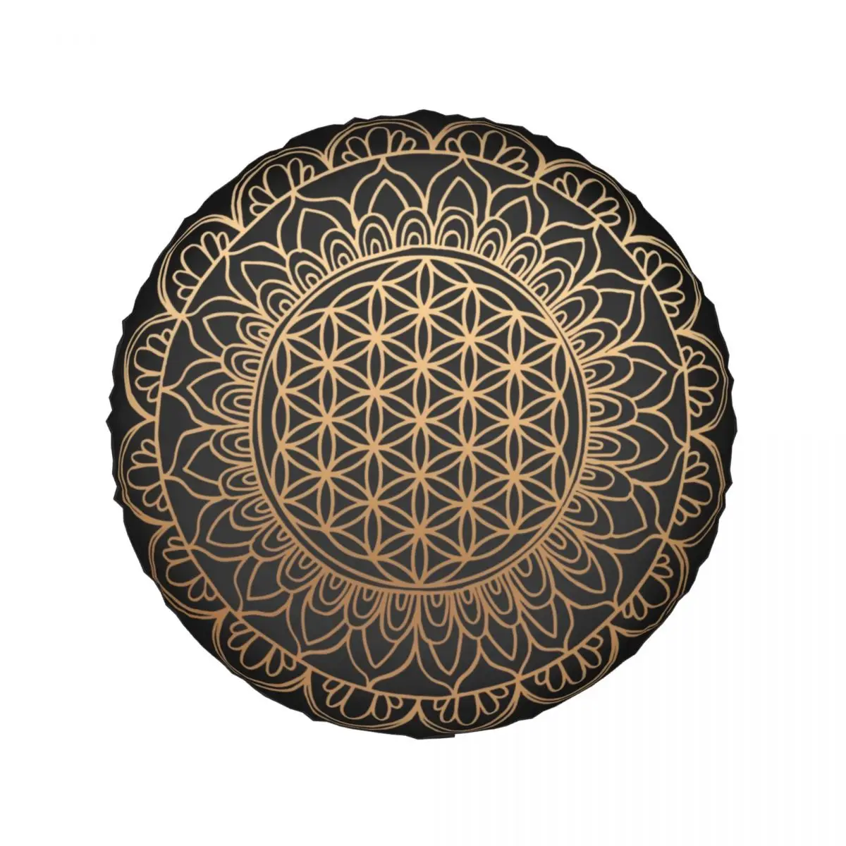 Flower Of Life Mandala Black Gold Spare Tire Cover for Jeep RV SUV Trailer Sacred Geometry Car Wheel Protector Covers