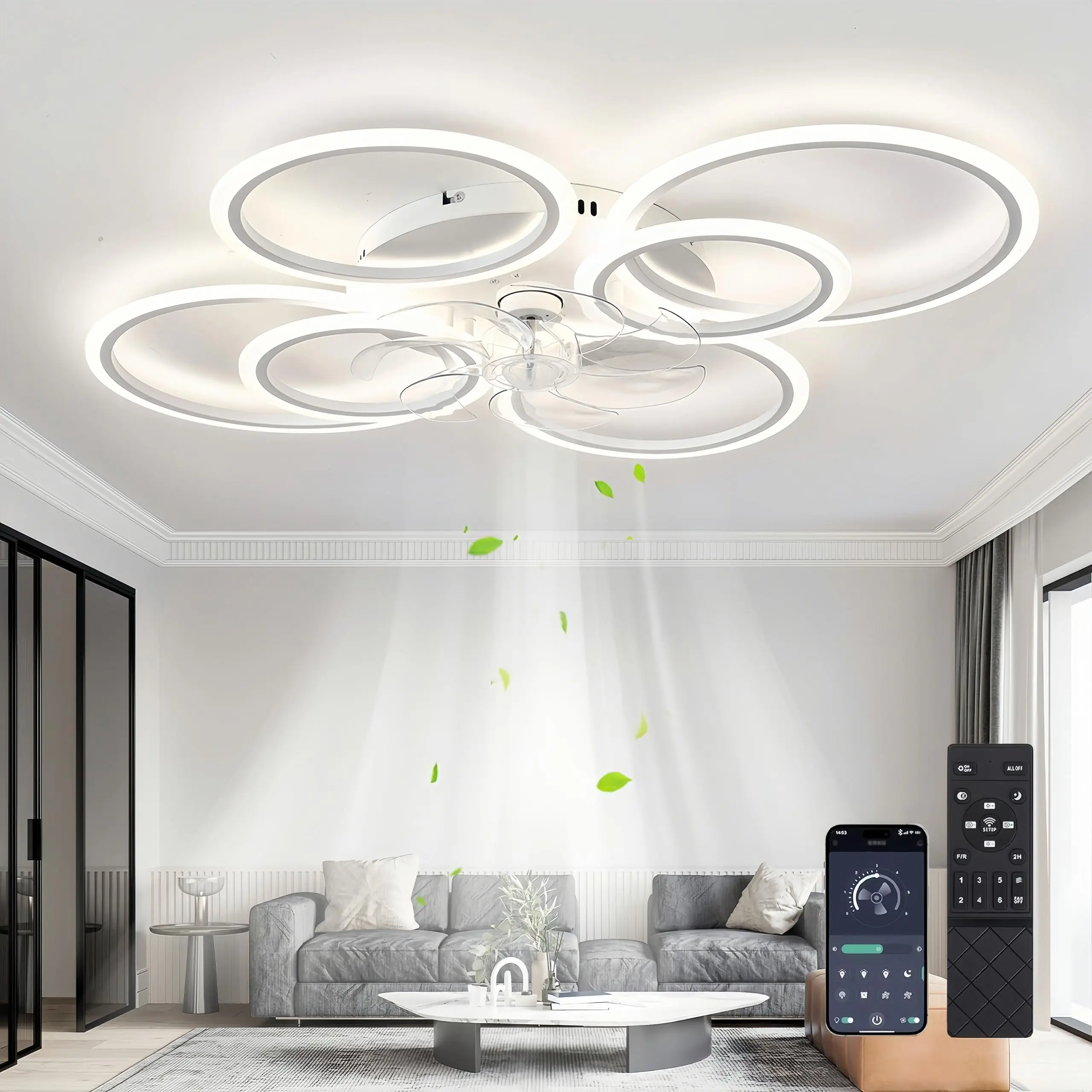 Wentylator Sufitowy Ze Zintegrowanym Oświetleniem I Pilotem, Żarówka LED 85 W, 6800 Lumenów, Lampa Sufitowa LED Z Możliwością Przyciemniania, 100 Cm