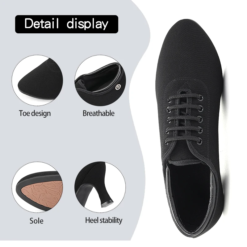 DKZSYIM Women Latin Dance Shoes Black Oxford-cloth Tango Dancing Shoes Ballroom Salsa Dance Shoe Colse Toe High Heel 5/7.5CM