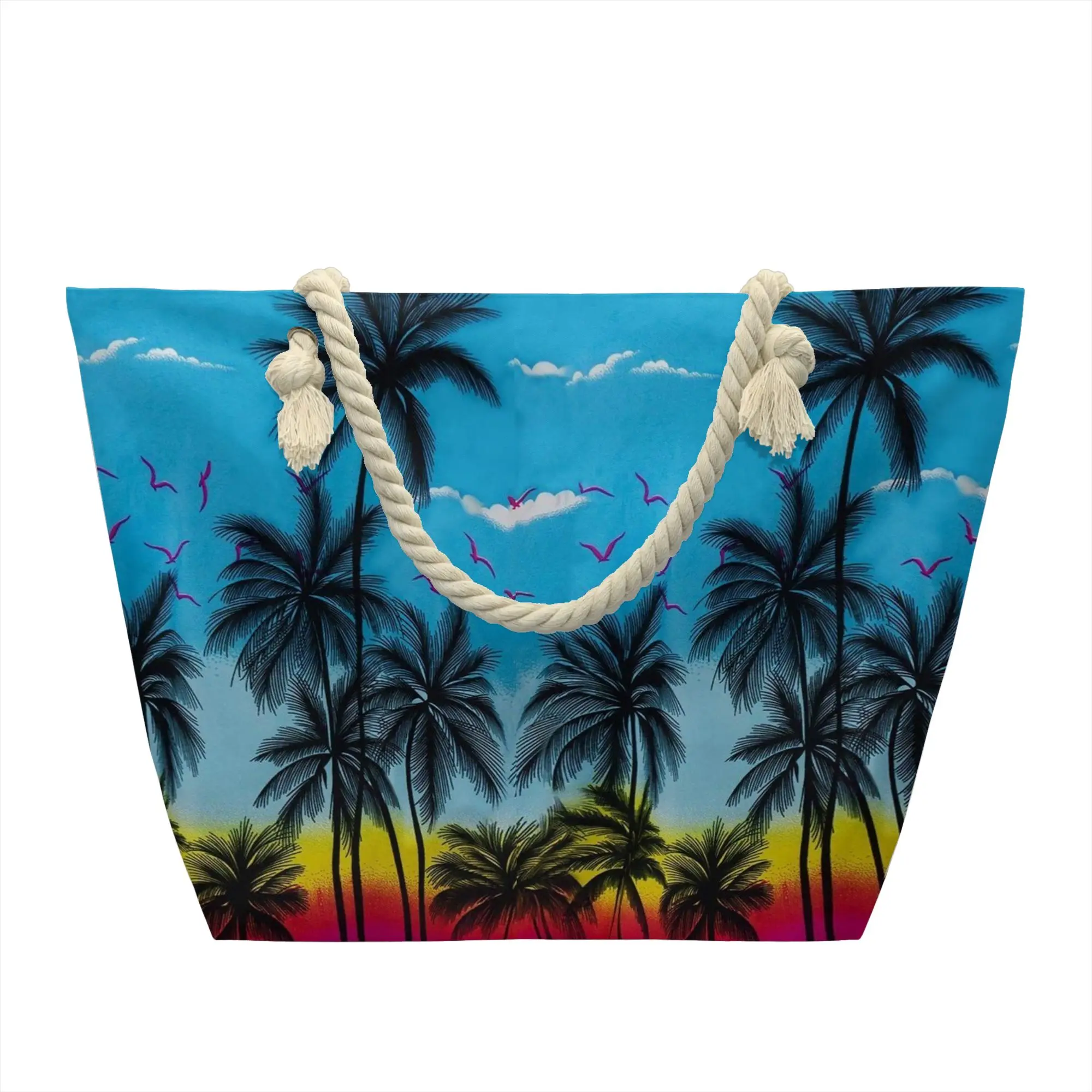 Custom Sea Coconut Tree Hawaiian Beach Canvas Shopping Bags Women Washable Large Capacity Groceries  Tote Shopper Bags
