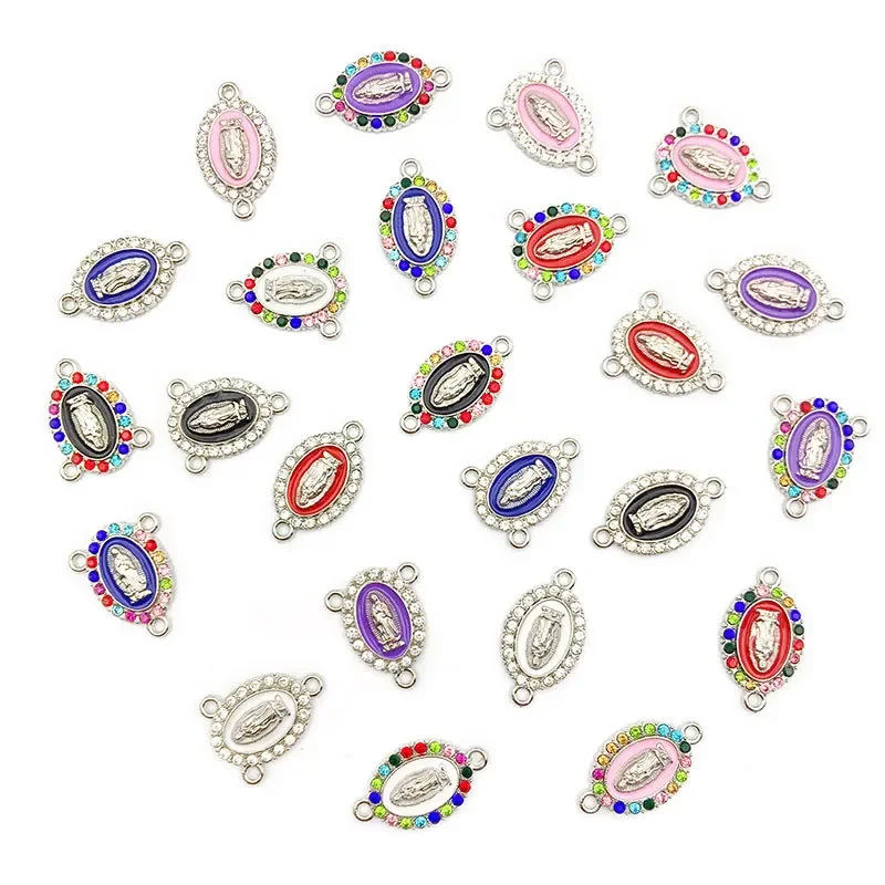 Oval Rhinestone Religious Belief Virgin Charm Connector For Jewelry Making DIY Bracelet Necklace Earrings Accessories Wholesale