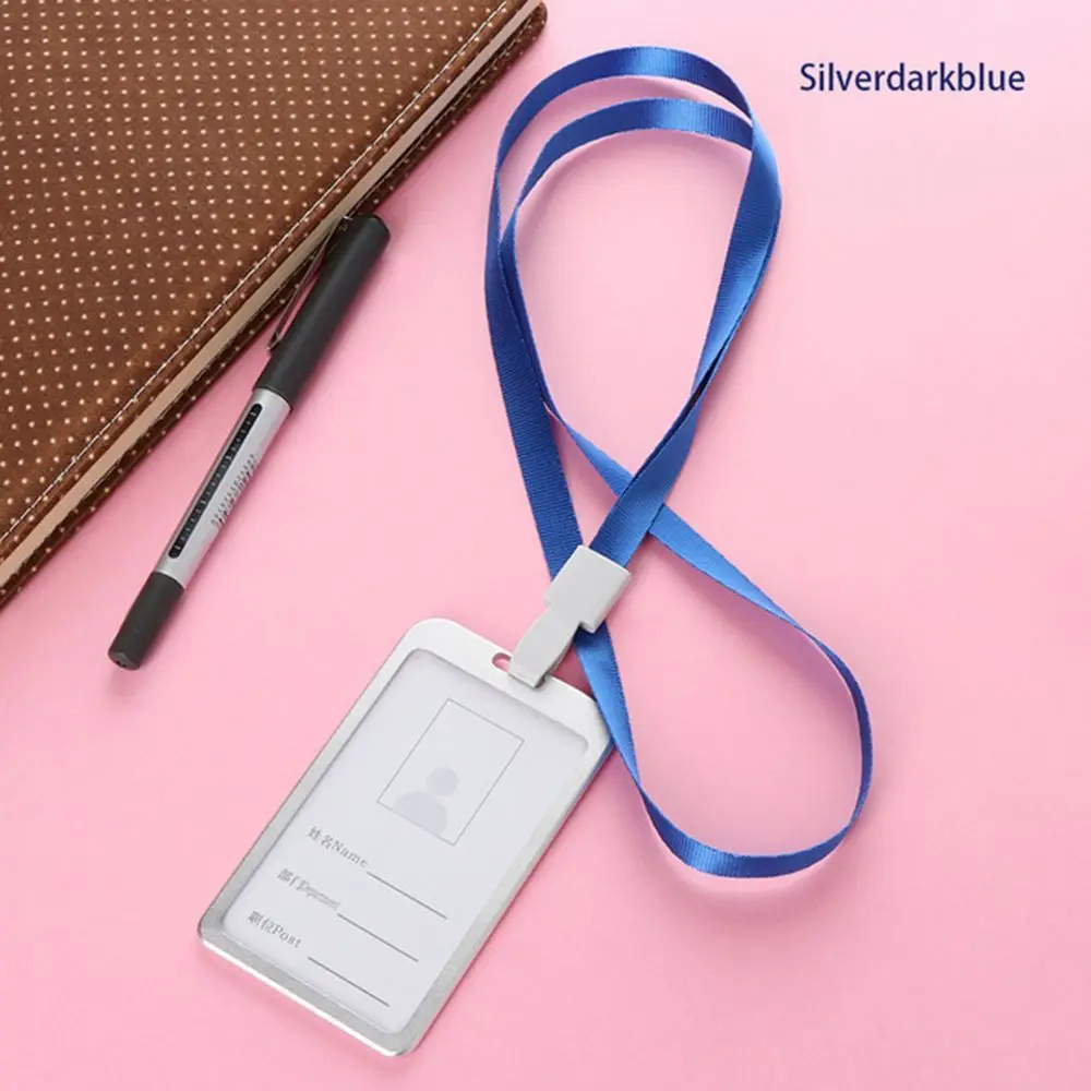 Aluminium Name Office Supplies Cover Business Identity Certificate Company with Lanyard Work Badge ID Card Holder Pass Tag
