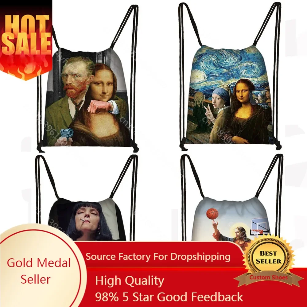 Sac à cordon Van Gogh Mona Lisa pour femmes, sacs de rangement pour dames, mode SR adolescente filles, sac de shopping de fête