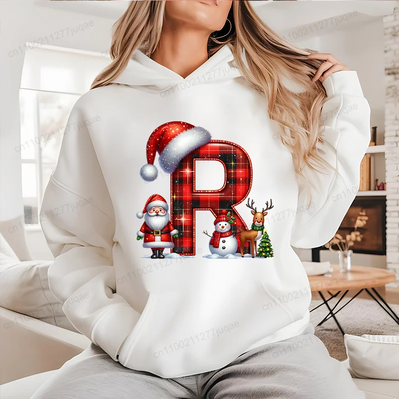 Natal alfabeto carta design feminino hoodies sportwear velo hoodie festivo feriado moda casual camisa roupas personalizadas