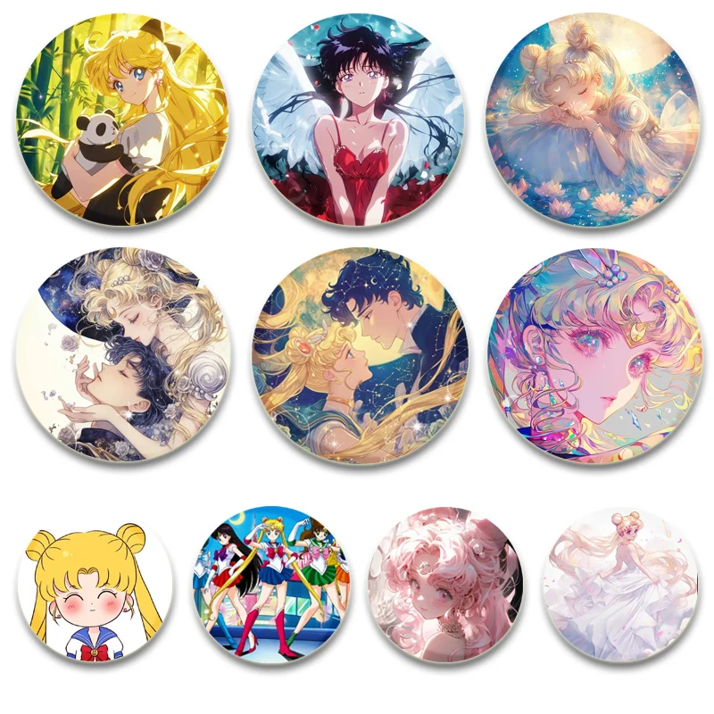 Classic Anime Sailor Brooches Tsukino Usagi Chibiusa Ami Rei Makoto Chiba Mamoru Cartoon Badge Lapel Pins Gifts Accessory