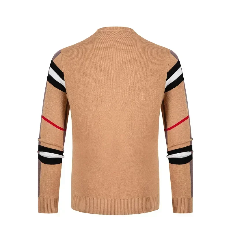 Men\'s Sweater Knitted Pullover 2024 Autumn/Winter New Soft Warm Striped Checker Round Neck Sweater Casual Fashion Men Clothing