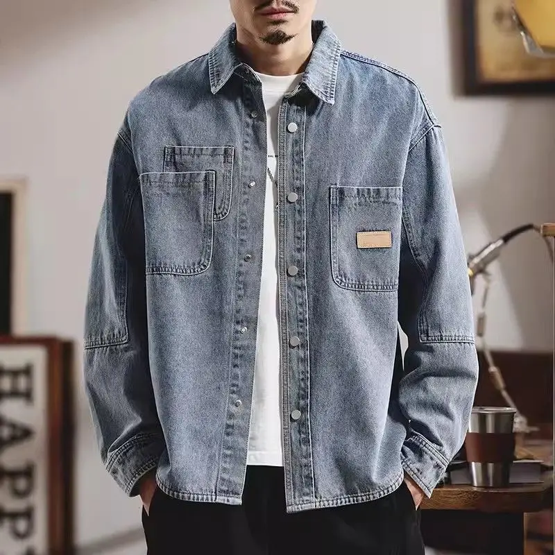 

American Classic Denim Shirt Men's Long-sleeved Autumn and Winter Trendy Brand Loose Casual Tooling Jacket, Coat