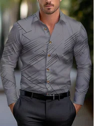 Camisa listrada de manga comprida masculina com botões, lapela, lazer e conforto, cor sólida, moda novo estilo, primavera