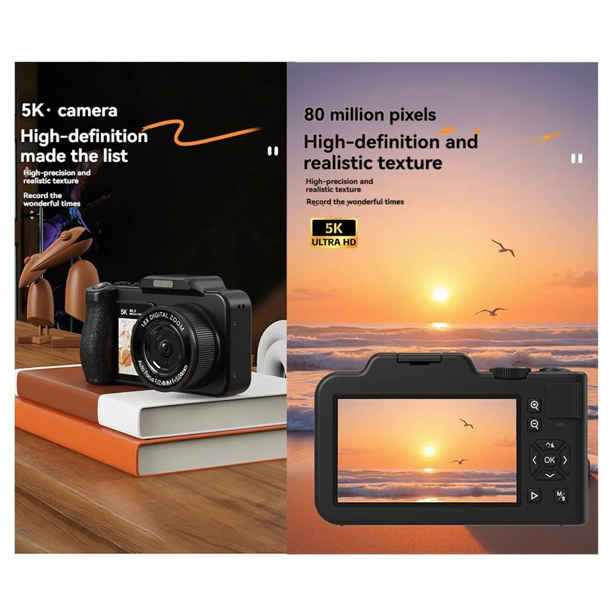 

Punctual- 5K Digital Camera HD 18X Digital Zoom Autofocus Retro Mirrorless Camera with 3.5 Inch Screen for Travel Photography